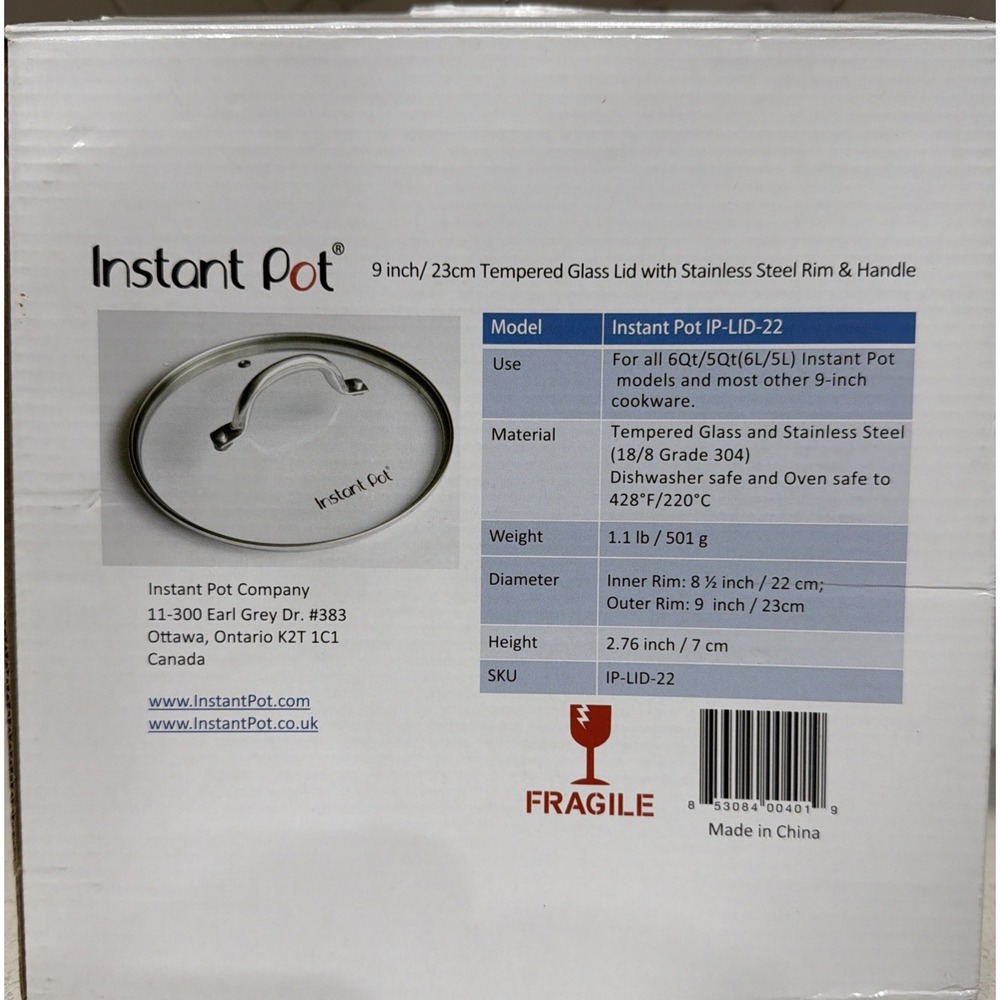 Instant Pot Tempered Glass Lid 6q Stainless Steel rim &‎ Handle unused